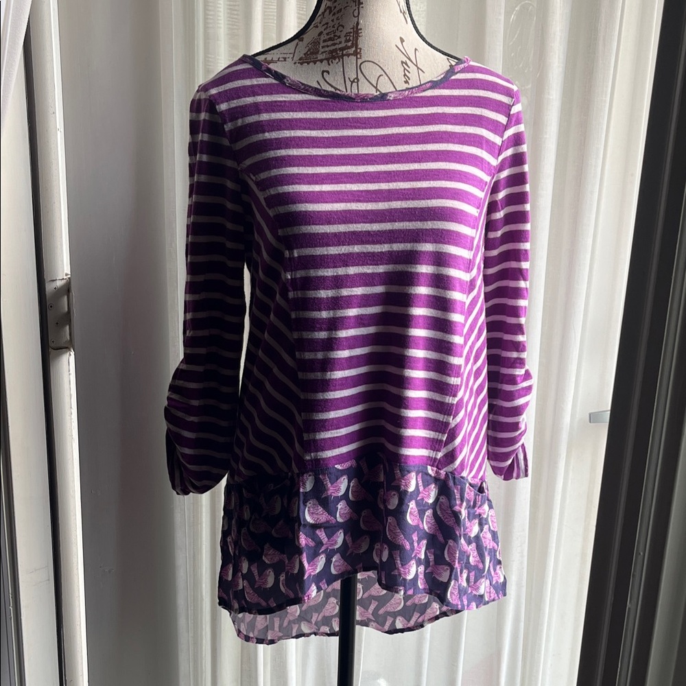 Anthropologie Postmark Striped Top with Sheer Hem
